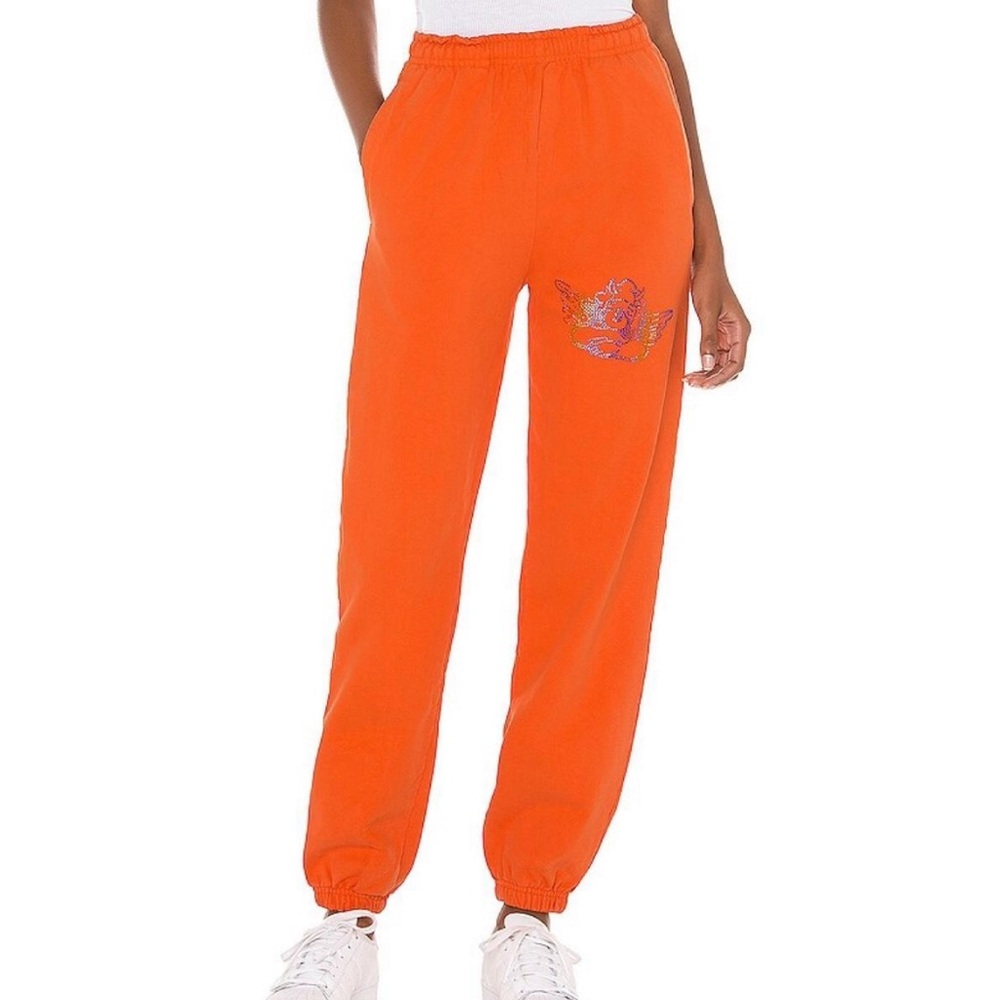 1-800-BOYS-LIE Orange 100% Cotton Sweatpants w/ Rainbow Angel Sequin Bling M - Picture 4 of 15